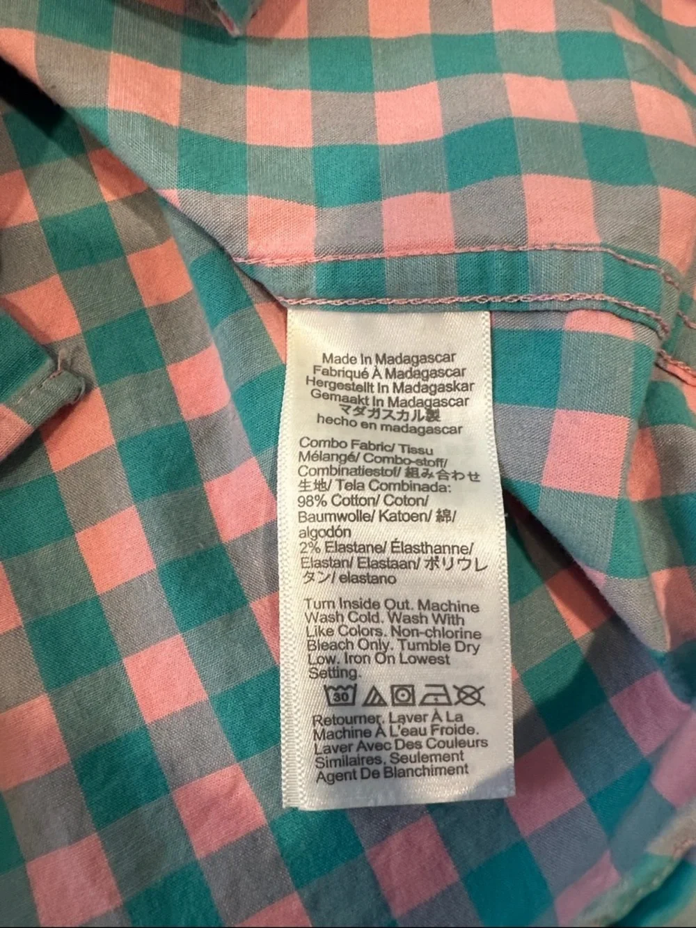 J. Crew Slim Flex Washed Gingham Button Down Shirt Pink Teal Mens‎ Large